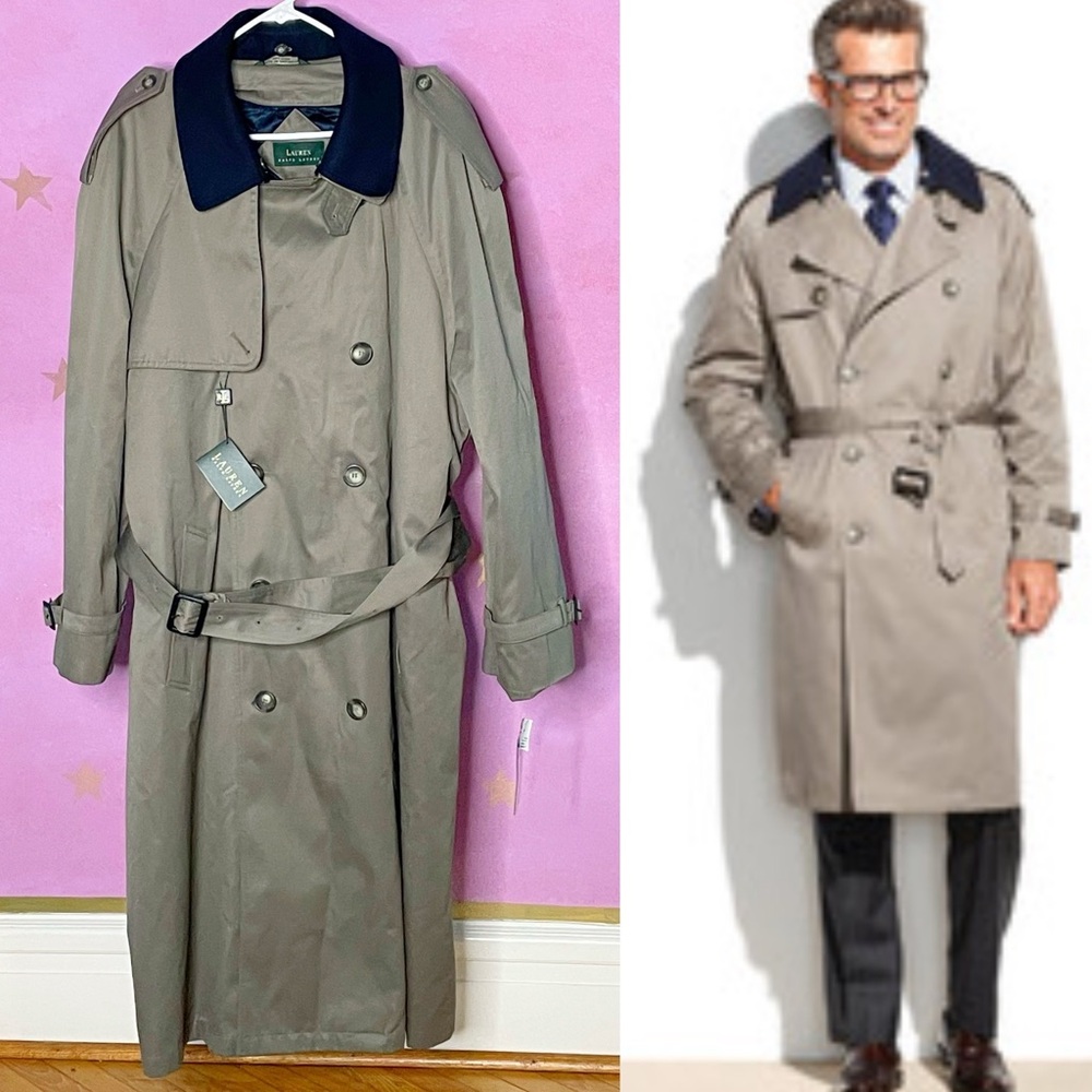 Vintage Lauren Ralph Lauren Khaki Edmond Trench Raincoat Overcoat Men’s 46RE